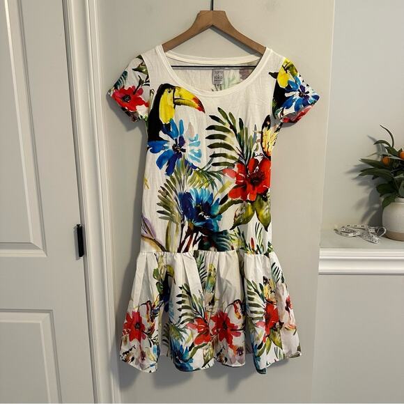 NWT Sara Roka White Cotton Bird Tropical Mini Dress 4 - Picture 10 of 12